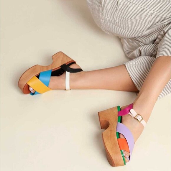 Charlotte Stone Shoes - NIB CHARLOTTE STONE 12 Dermot Platform Wedge Sandals Criss-Cross in Confetti